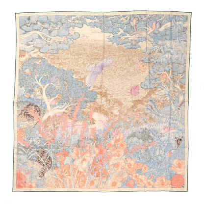 Hermes Cashmere Silk Retour a la Nature 140 Bleu Kaki Orange 1 of 5