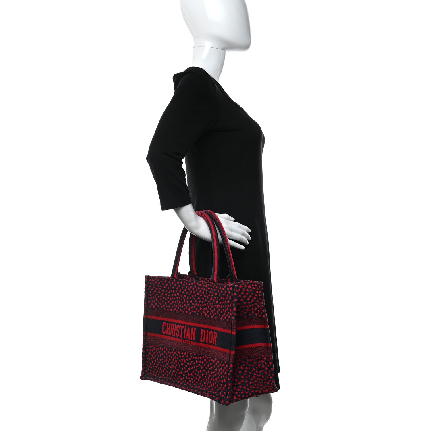 Christian Dior Canvas Embroidered Pop Heart I Love Paris Medium Book Tote Red Multicolor 2 of 12