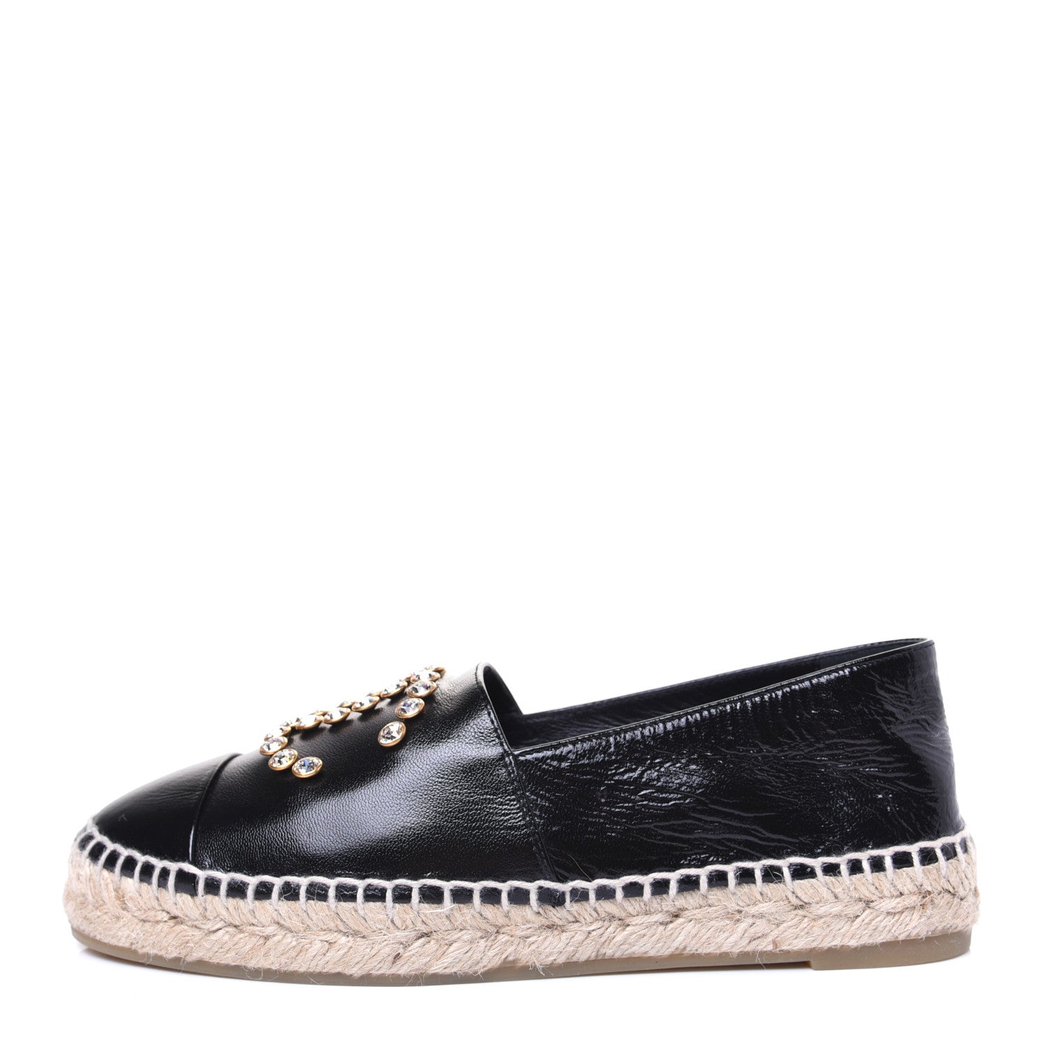 Chanel Patent Calfskin Crystal CC Espadrilles 36 Black 1 of 13