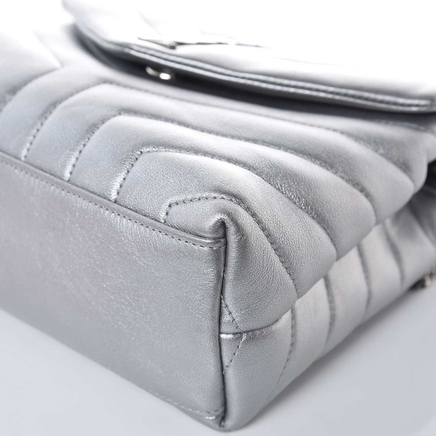 Calfskin Y Quilted Monogram Small Loulou Chain Satchel Silver