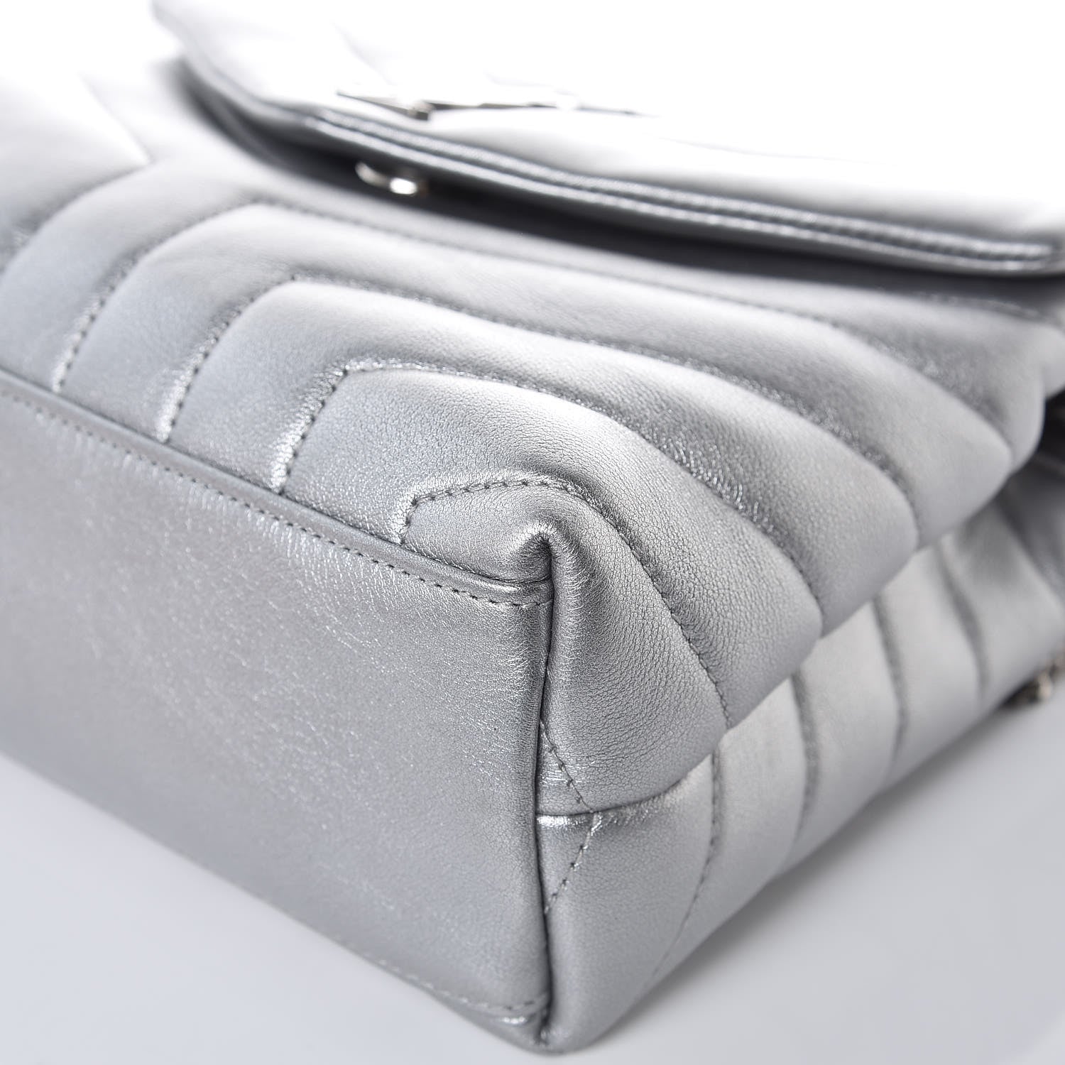 Saint Laurent Calfskin Y Quilted Monogram Small Loulou Chain Satchel Silver 11 of 14