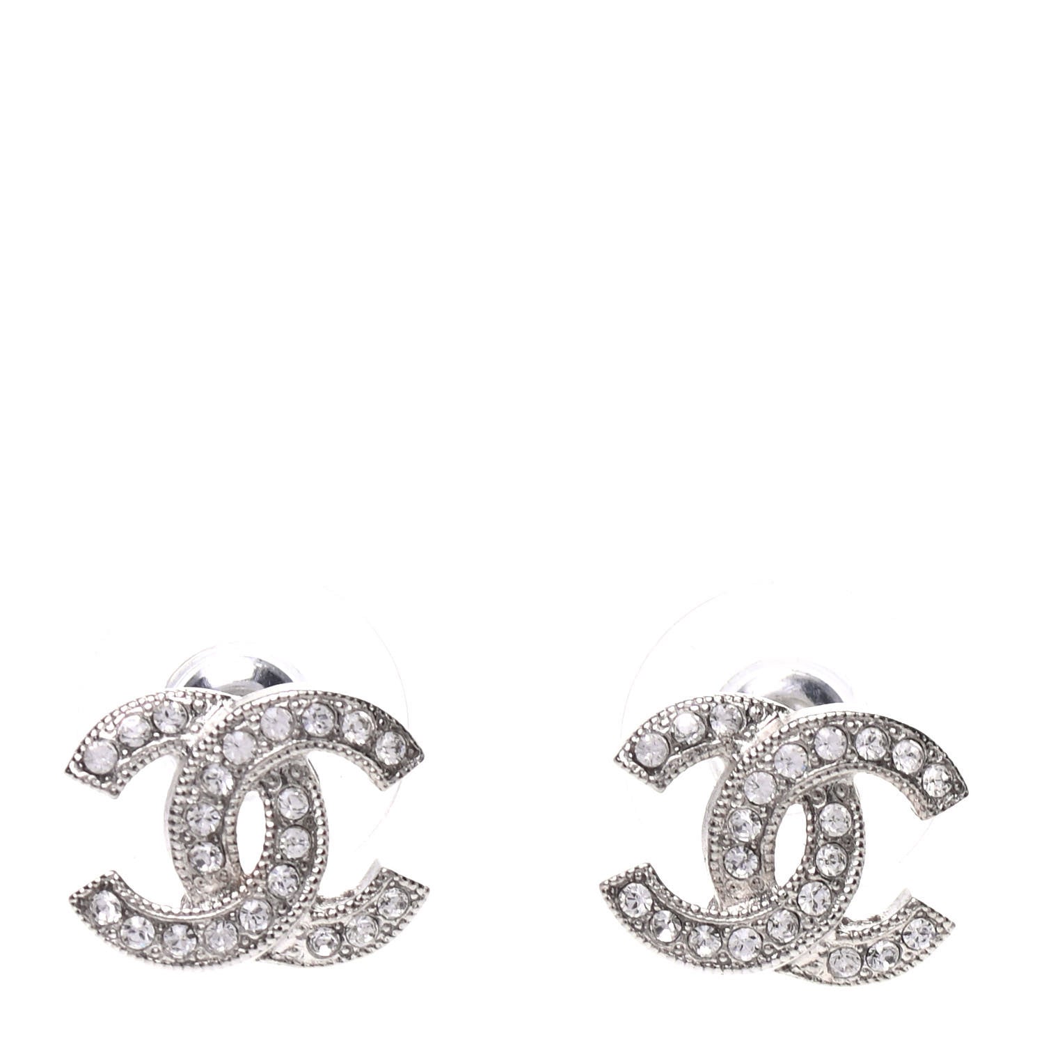 Chanel Crystal Mini Timeless CC Earrings Silver 1 of 3