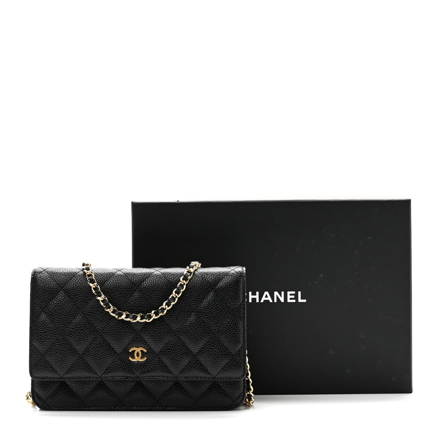 Caviar Quilted Wallet on Chain WOC Black
