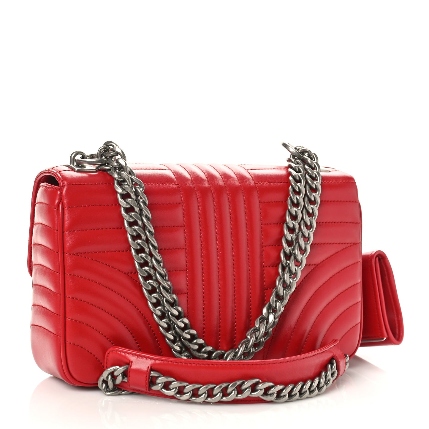 Soft Calfskin Impunture Diagramme Medium Chain Flap Shoulder Bag Fuoco