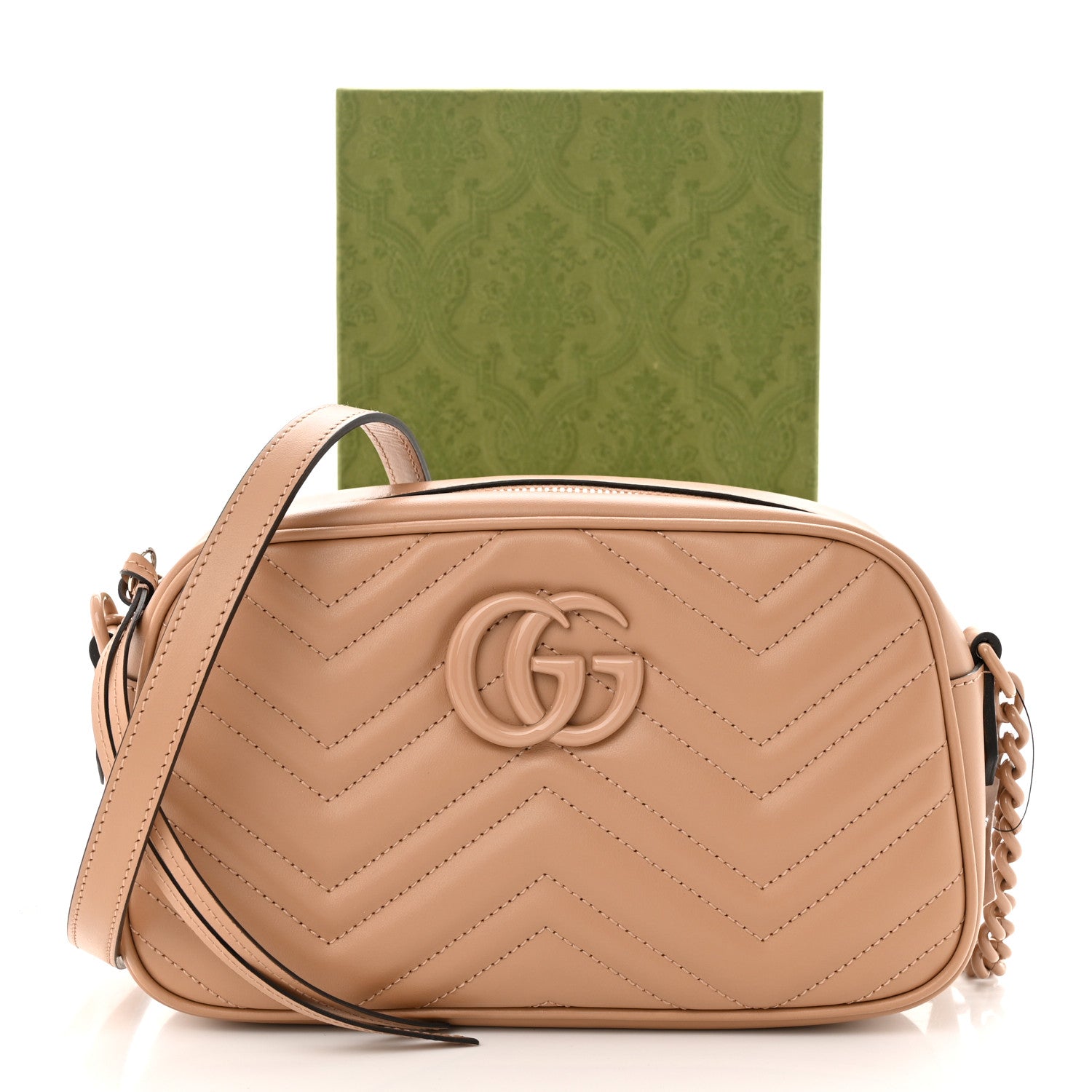 Gucci Calfskin Matelasse Monochrome Small GG Marmont Chain Shoulder Bag Camelia 11 of 11