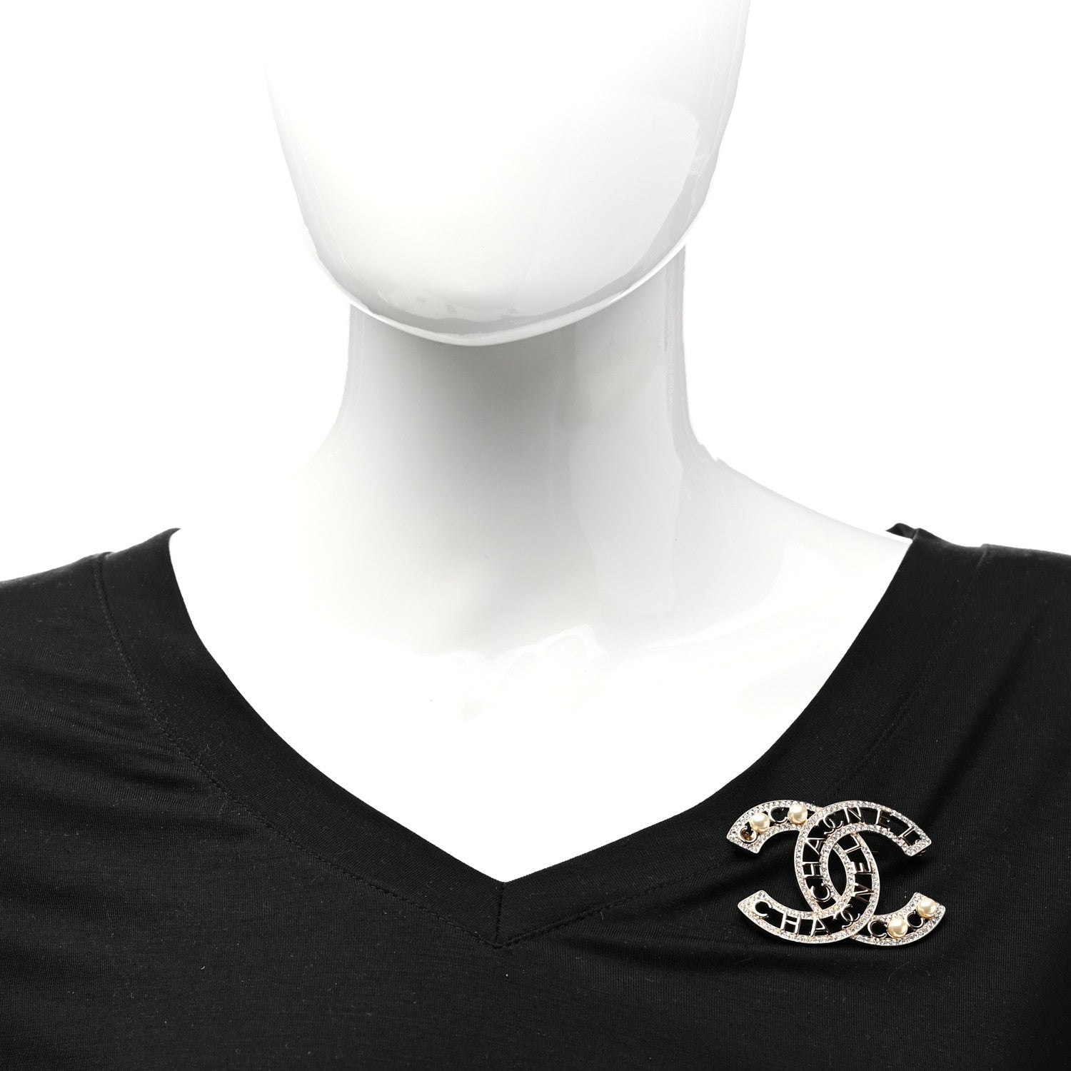 Chanel Crystal Pearl Coco CC Logo Brooch Gold 2 of 4