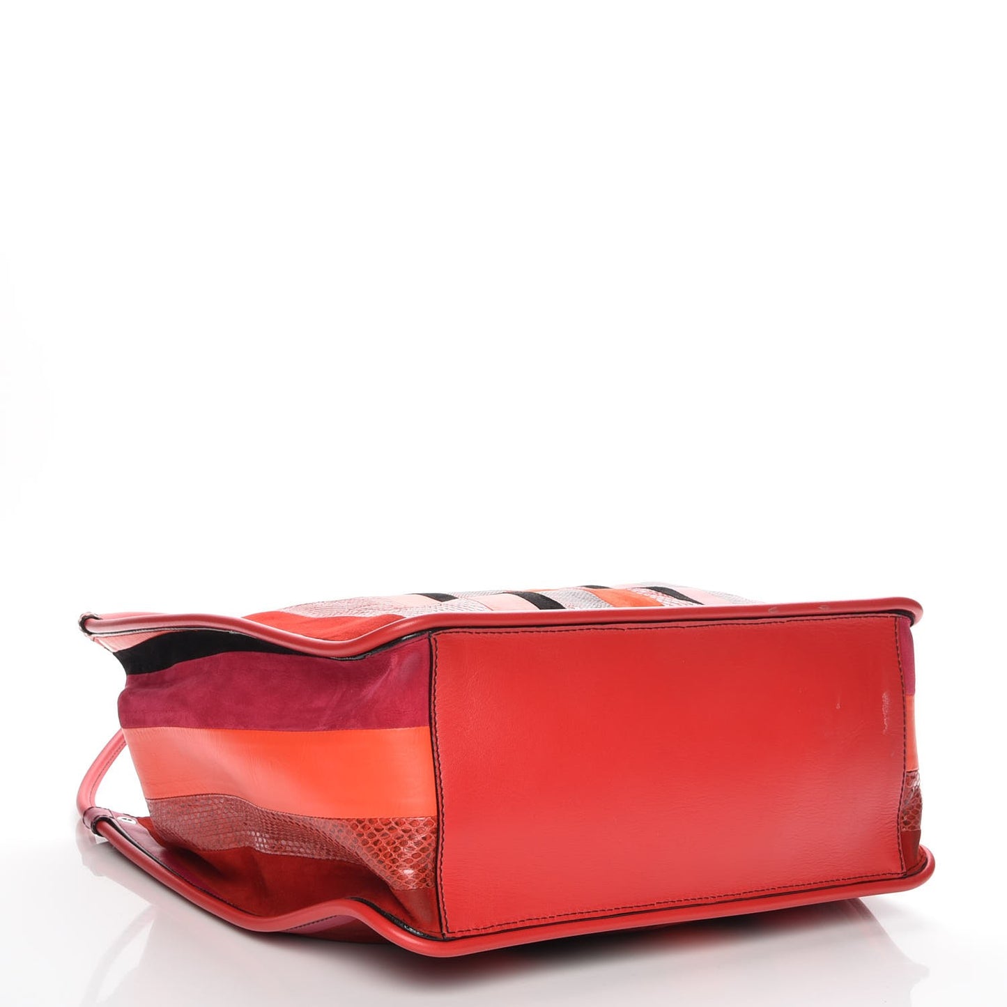 Lambskin Lizard Snakeskin Suede Stripe Medium Tote Cuban Red