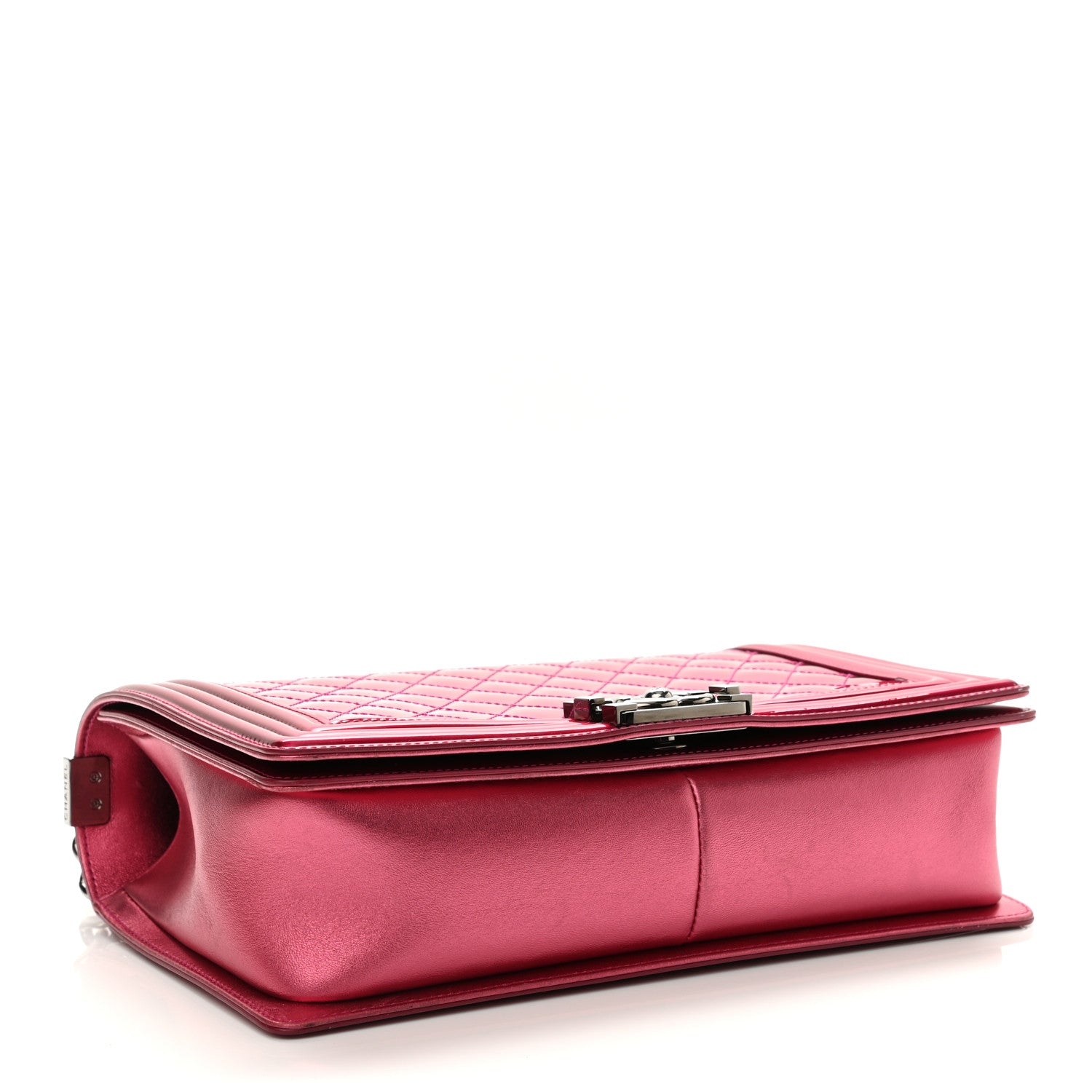 Chanel Metallic Patent Quilted New Medium Boy Flap Fuchsia 4 of 13
