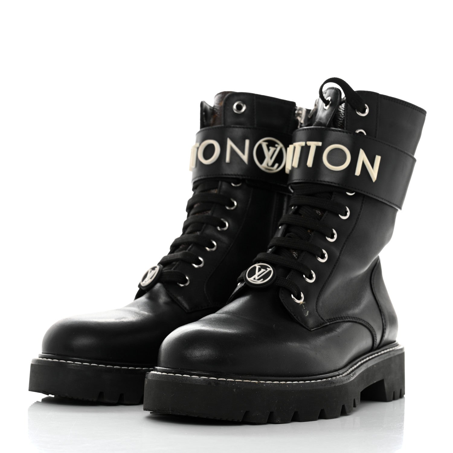 Louis Vuitton Calfskin Territory Flat Ranger Boots 37.5 Black 3 of 8