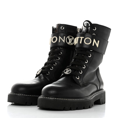 Louis Vuitton Calfskin Territory Flat Ranger Boots 37.5 Black 3 of 8