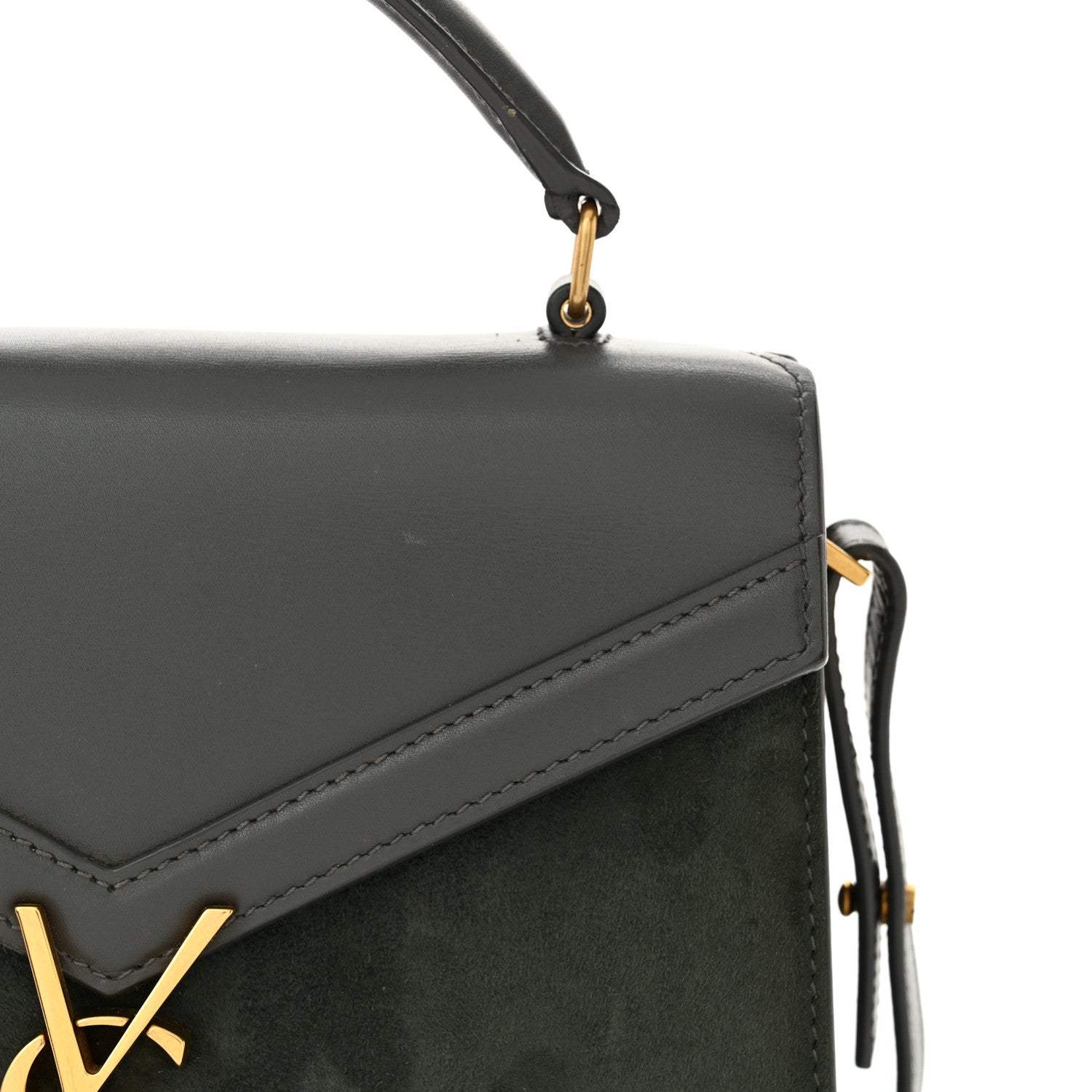 Saint Laurent Kid Suede Smooth Calfskin Mini Classic Monogram Cassandra Top Handle Dark Smog 10 of 13