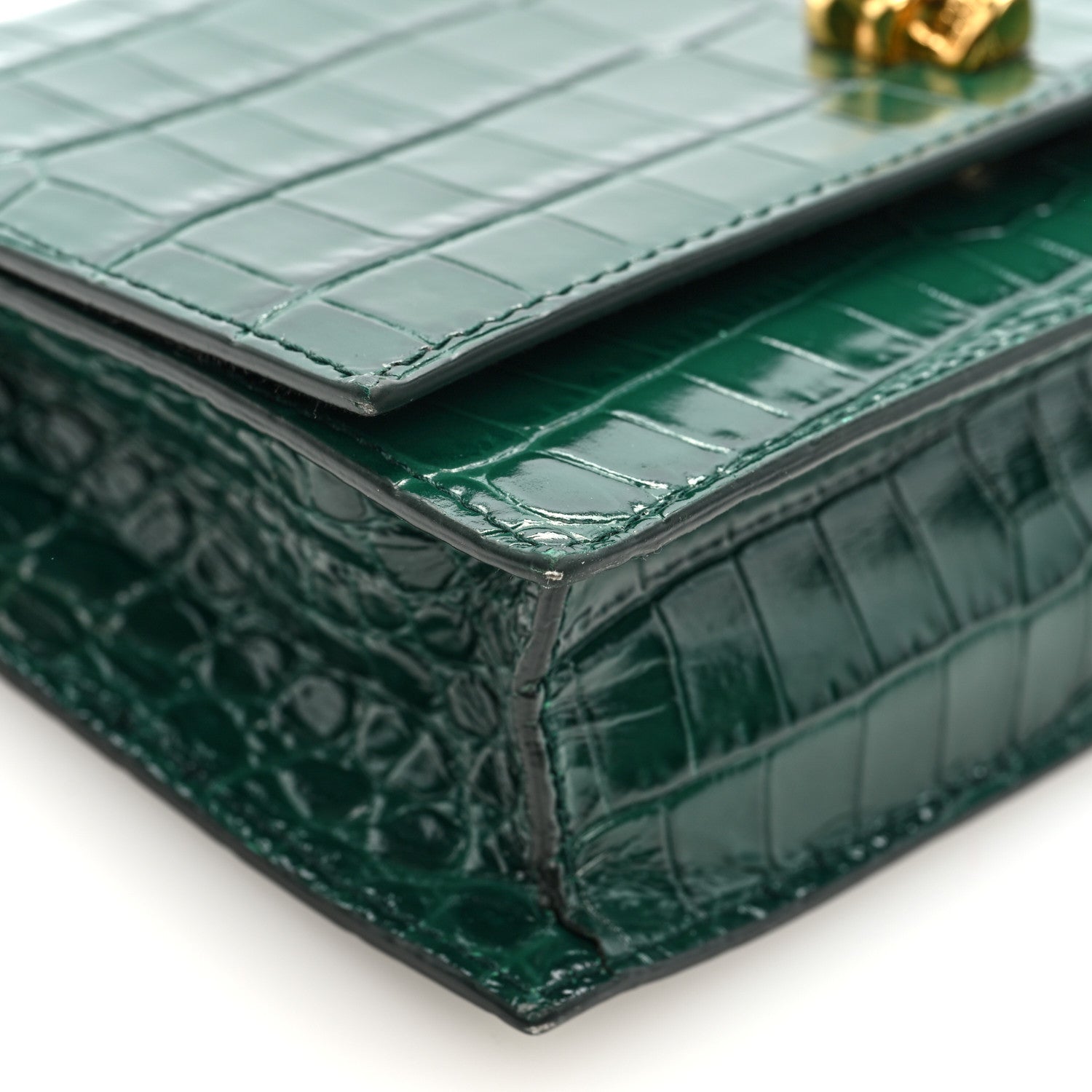 Alexander McQueen Calfskin Crocodile Embossed Skull Mini Crossbody Bag Green 8 of 9