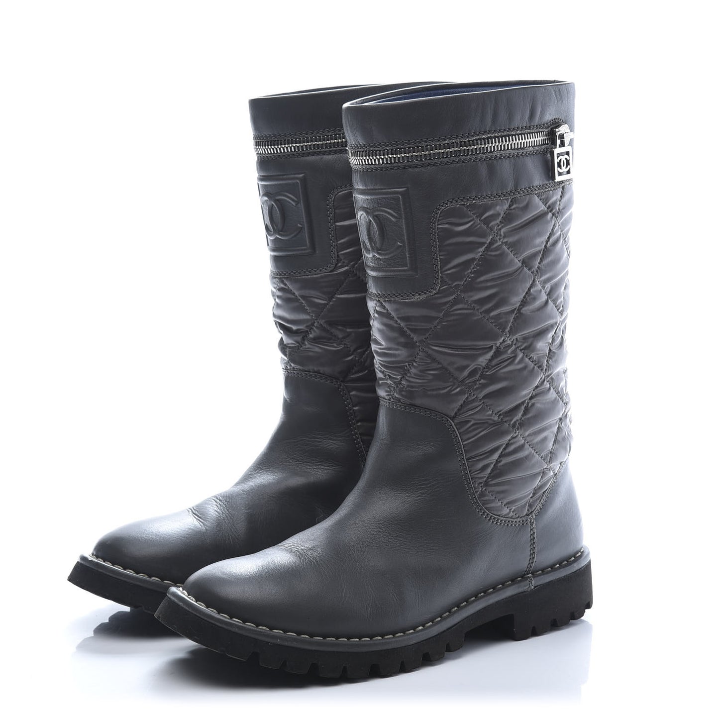 Calfskin Nylon Quilted Motorcycle Zip Boots 36 Green