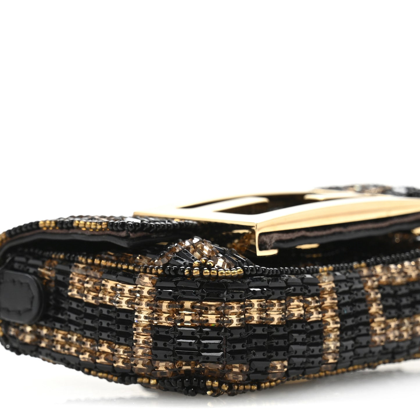 Crystal Vitello King FF Beaded Nano Maxi Buckle Baguette Charm Moro Black