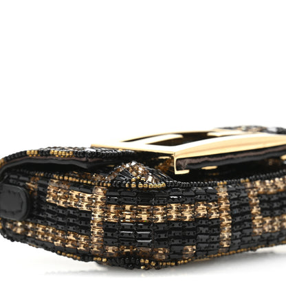 Fendi Crystal Vitello King FF Beaded Nano Maxi Buckle Baguette Charm Moro Black 9 of 12