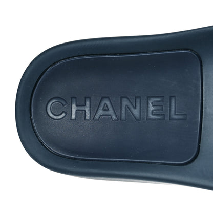 Chanel Rubber CC Flat Slide Sandals 36 Navy Gold 8 of 9