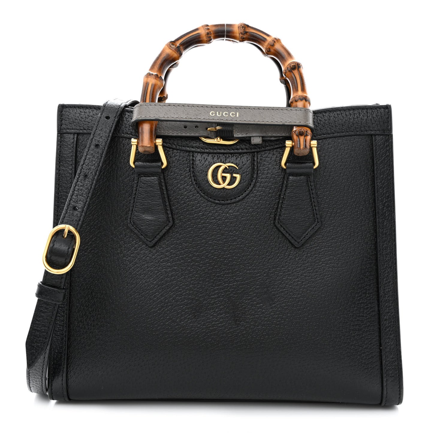 Textured Dollar Calfskin Web Small Diana Tote Bag Black Dusty Grey
