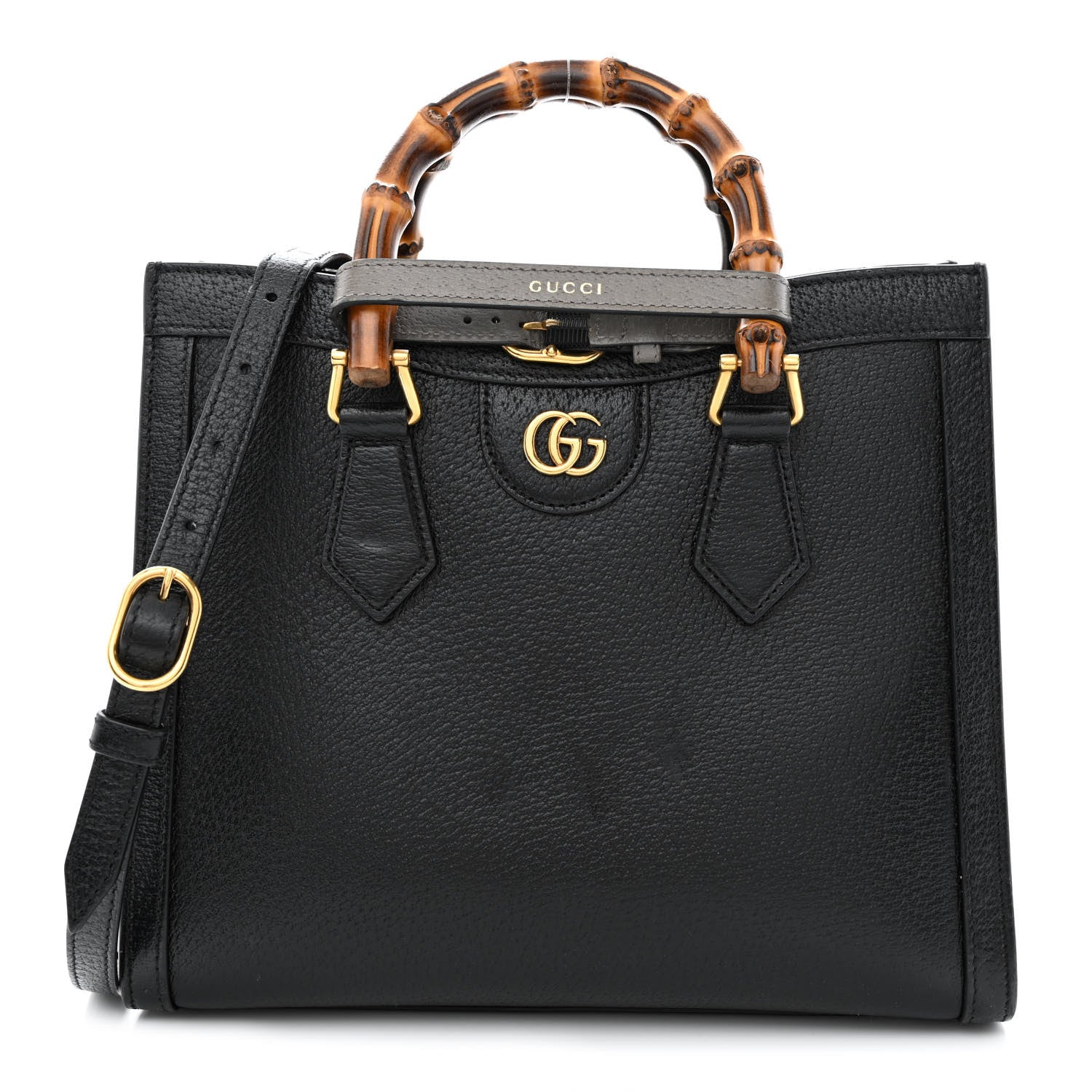 Gucci Textured Dollar Calfskin Web Small Diana Tote Bag Black Dusty Grey 1 of 12