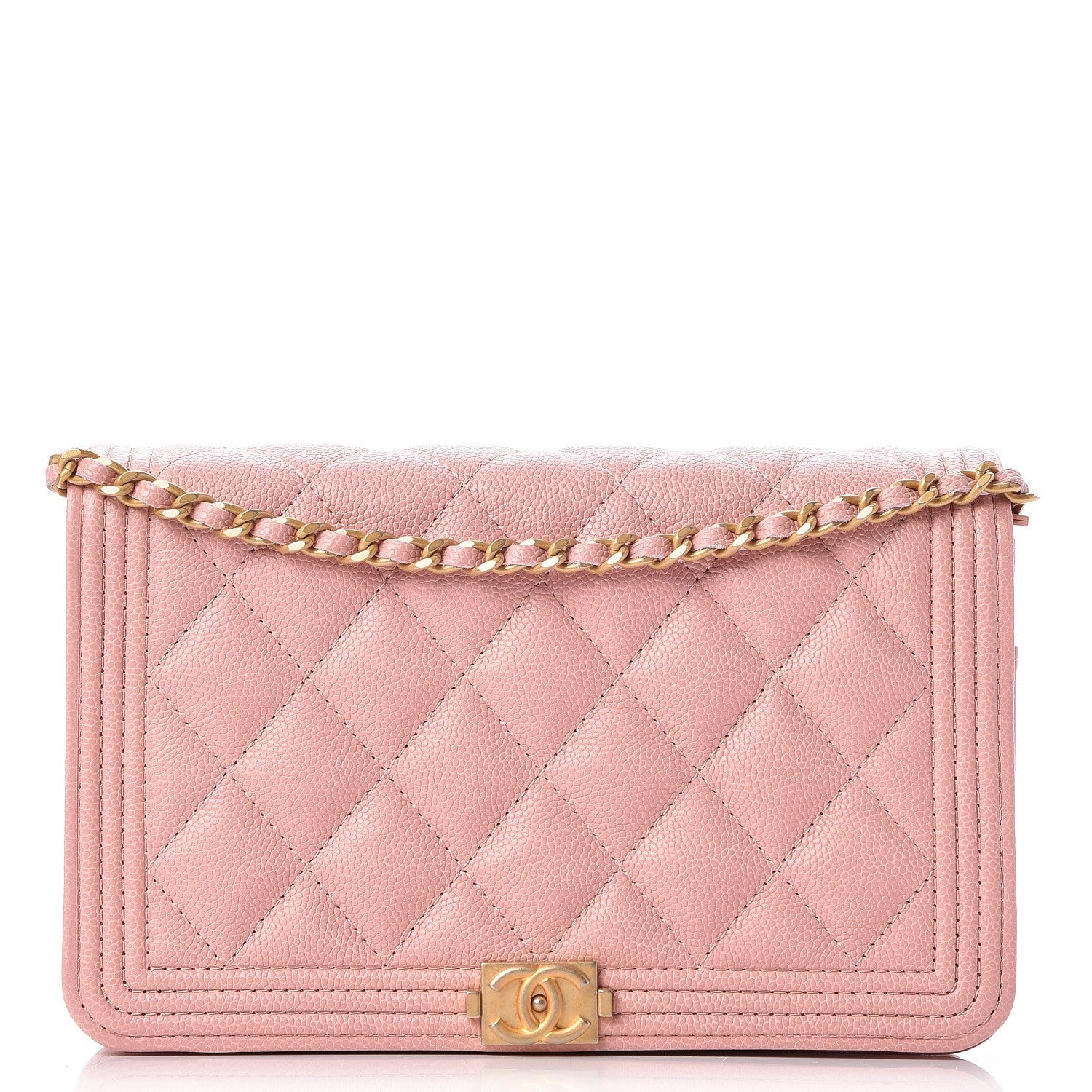 Chanel Caviar Quilted Boy Wallet On Chain WOC Pink 1 of 9