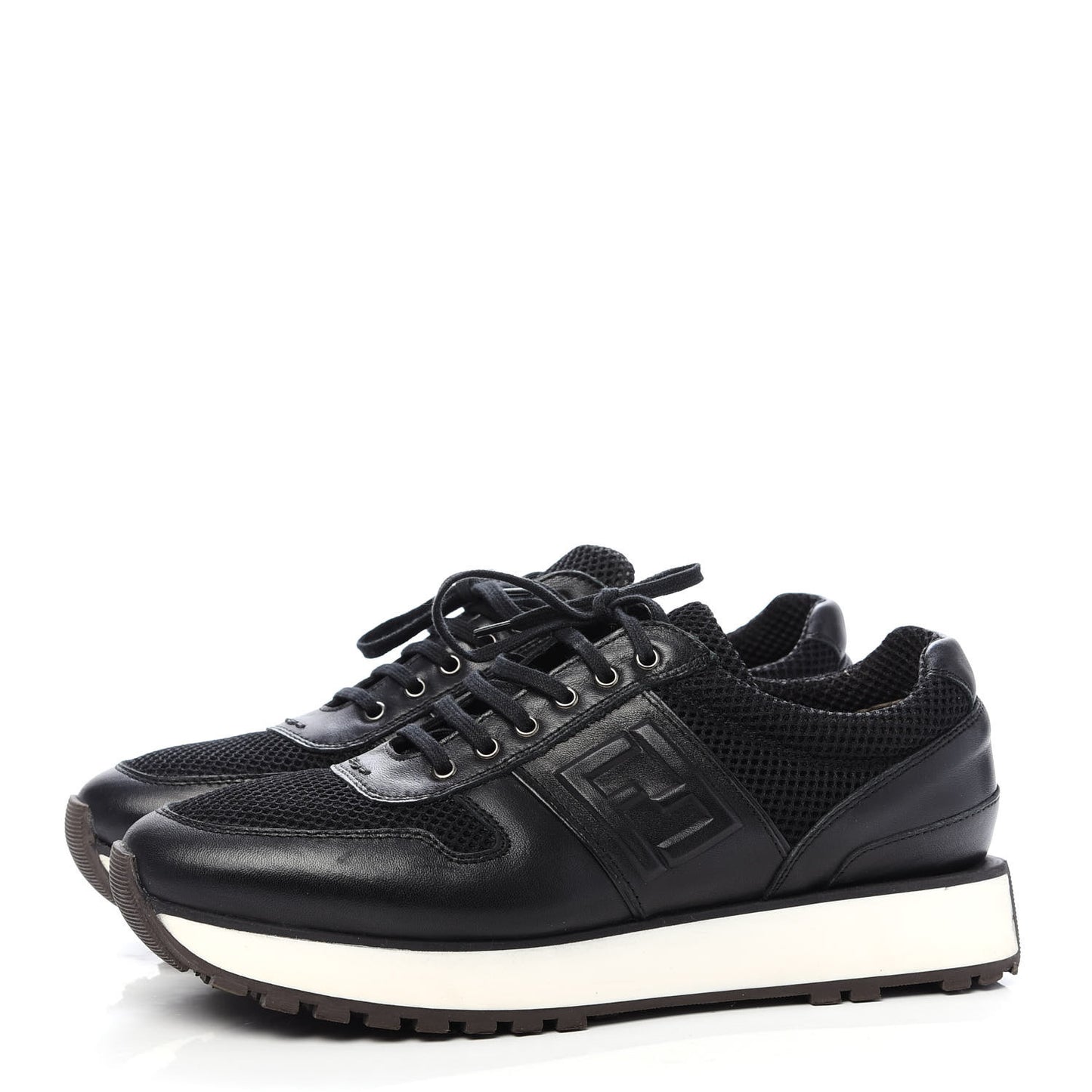 Calfskin Mesh FF Sneakers 38.5 Black