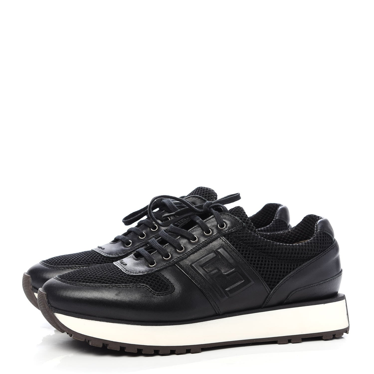 Fendi Calfskin Mesh FF Sneakers 38.5 Black 3 of 7