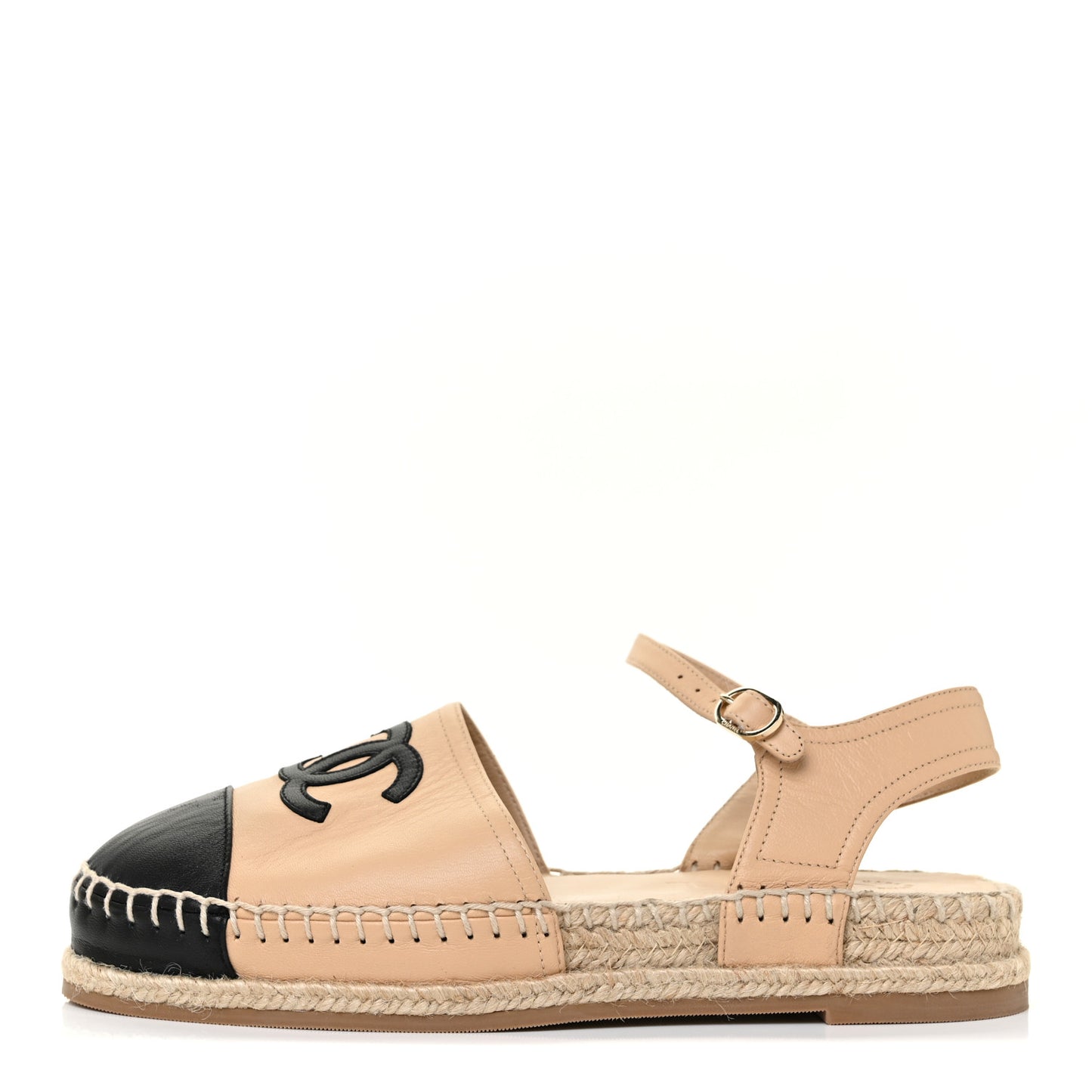 Lambskin Cap Toe CC Espadrille Sandals 37 Beige Black