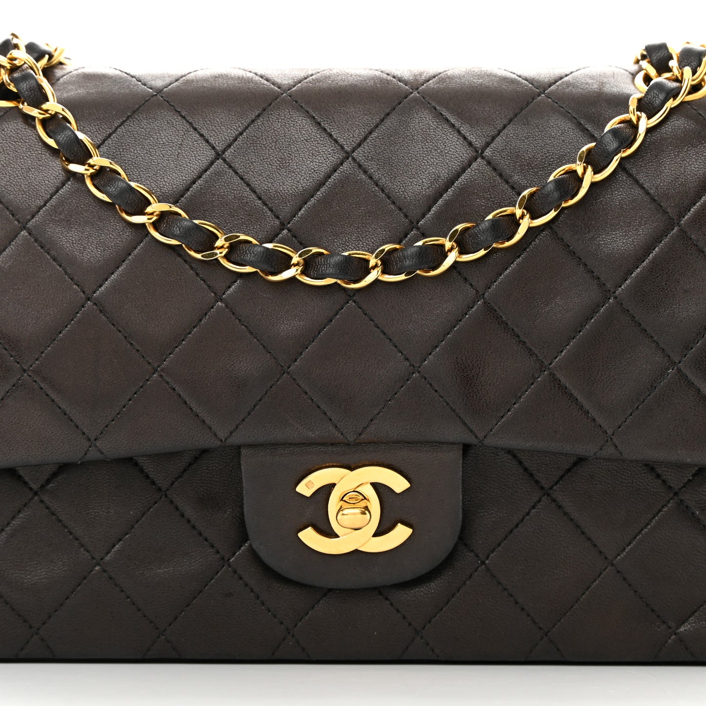 Lambskin Quilted Medium Double Flap Black