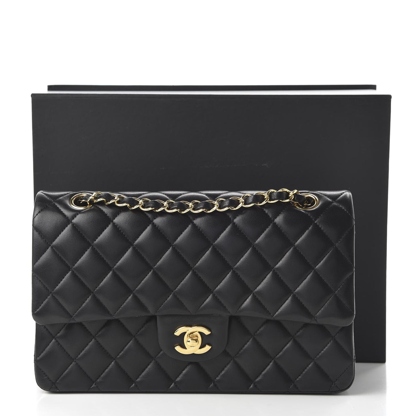 Lambskin Quilted Medium Double Flap Black