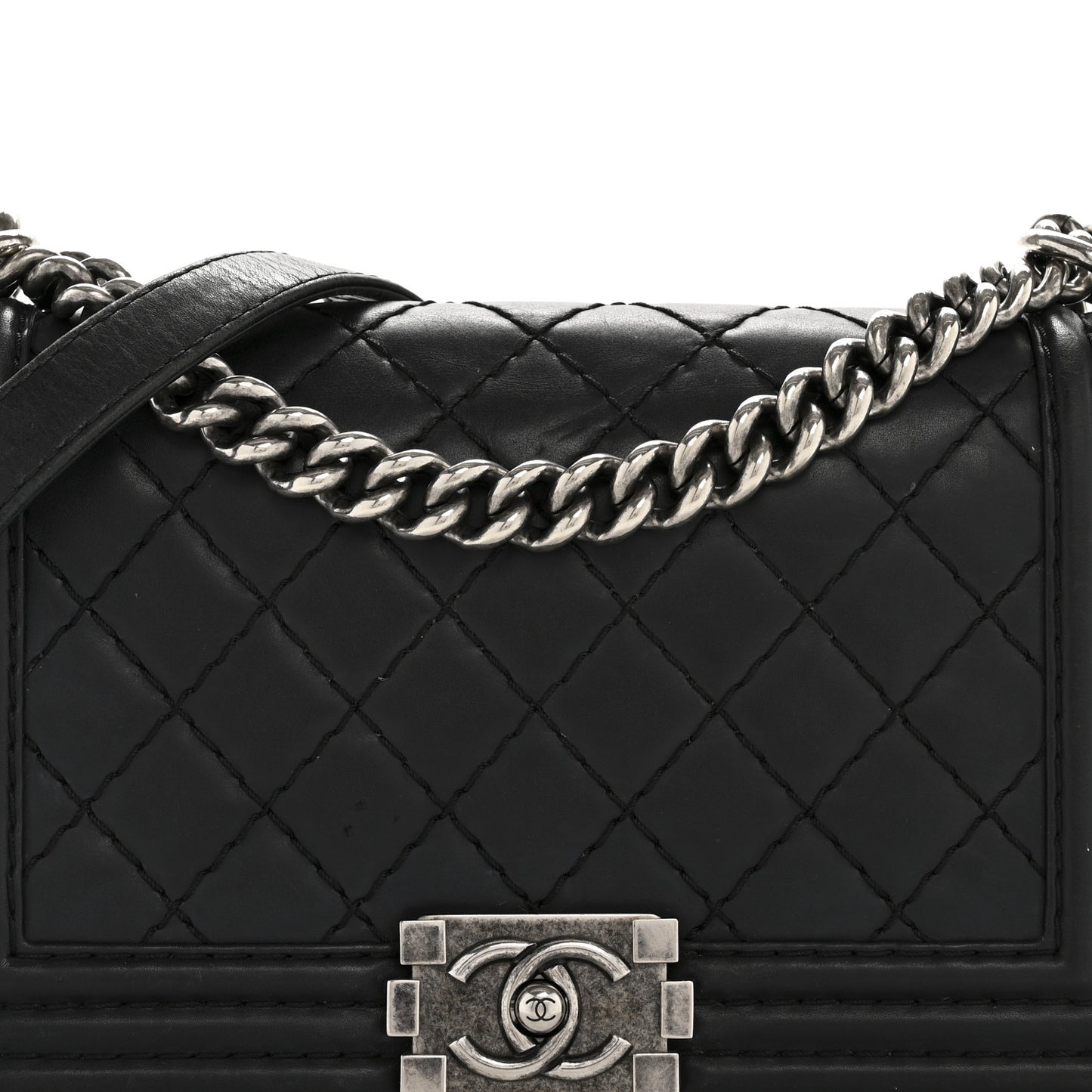 Calfskin Quilted Double Stitch New Medium Boy Flap Black