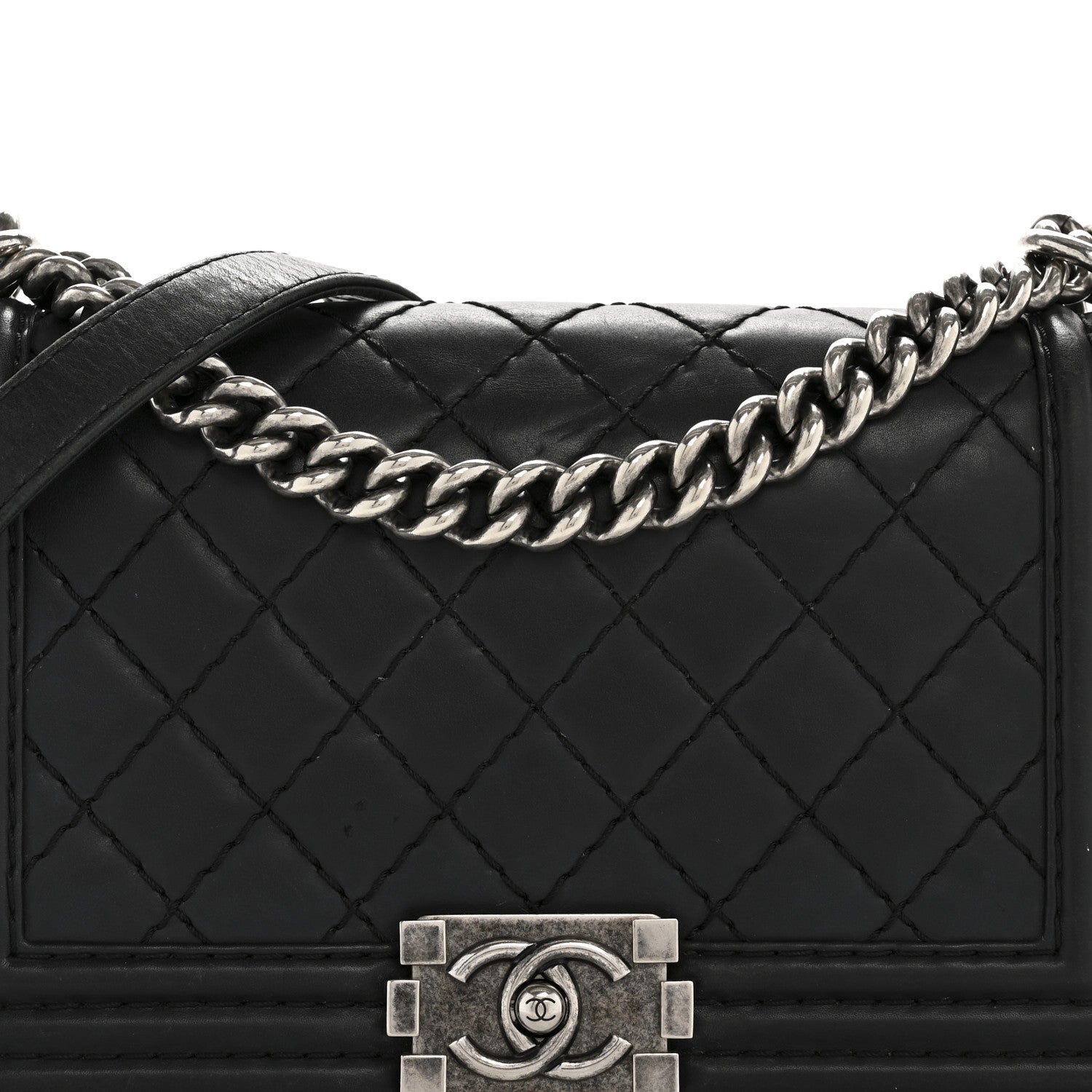 Chanel Calfskin Quilted Double Stitch New Medium Boy Flap Black 8 of 14