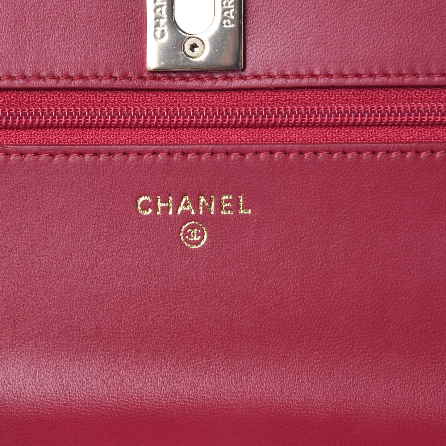 Lambskin Quilted Trendy CC Wallet On Chain WOC Dark Pink