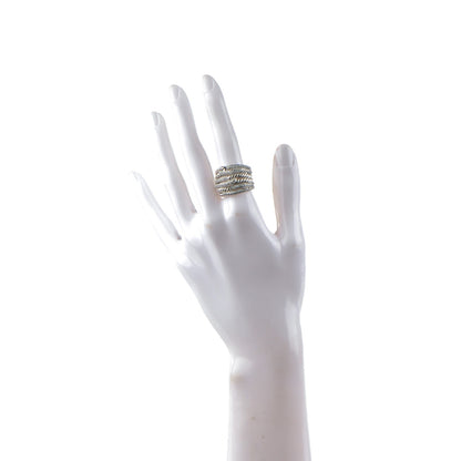 David Yurman Sterling Silver Pave Diamond 19mm Labyrinth Triple Loop Ring 7.25 55 2 of 5