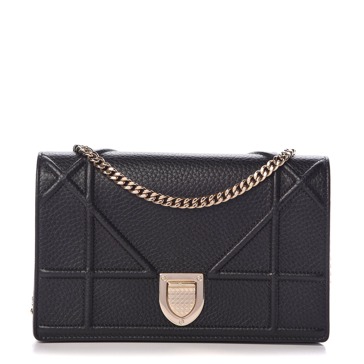 Grained Calfskin Diorama Wallet on Chain Pouch Black