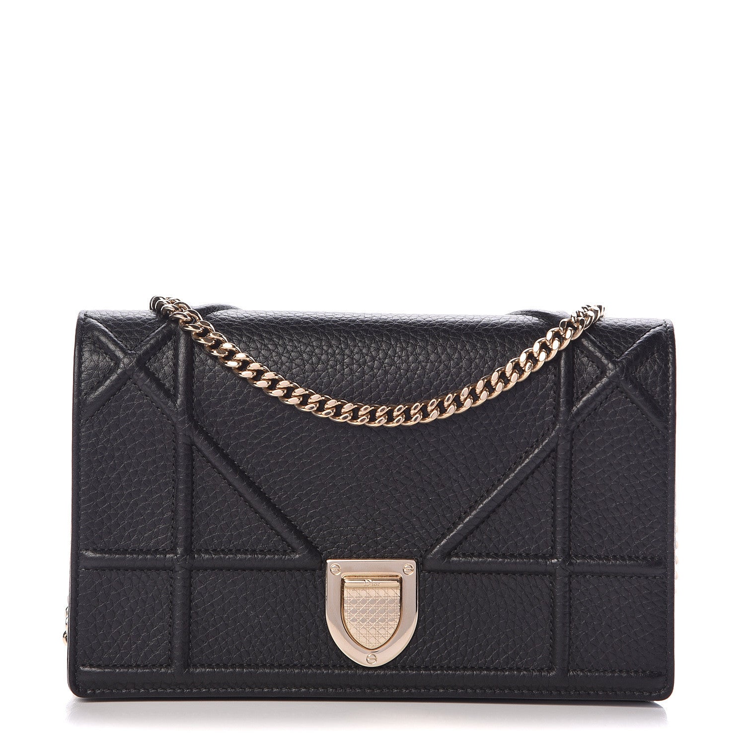 Christian Dior Grained Calfskin Diorama Wallet on Chain Pouch Black 1 of 10