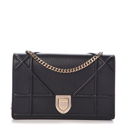 Christian Dior Grained Calfskin Diorama Wallet on Chain Pouch Black 1 of 10