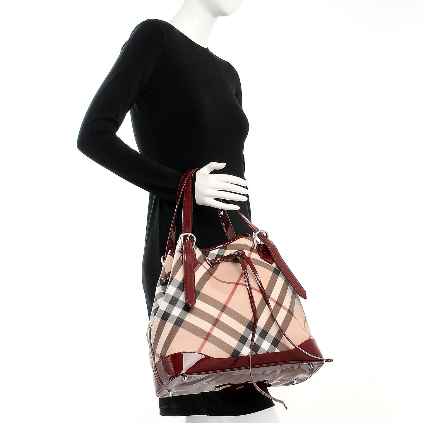 Supernova Check Drawstring Tote Berry Red