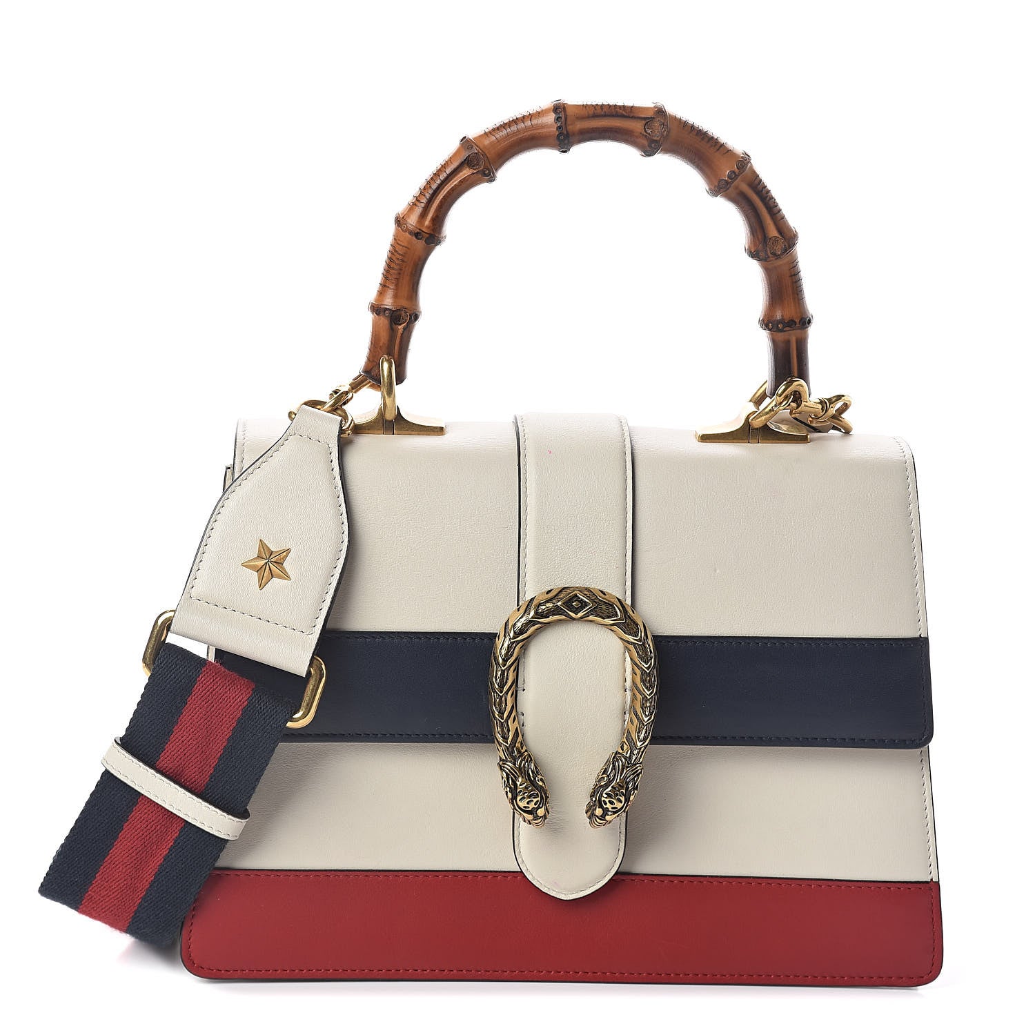 Gucci Calfskin Bamboo Web Medium Dionysus Top Handle Bag White Blue Hibiscus Red 1 of 13