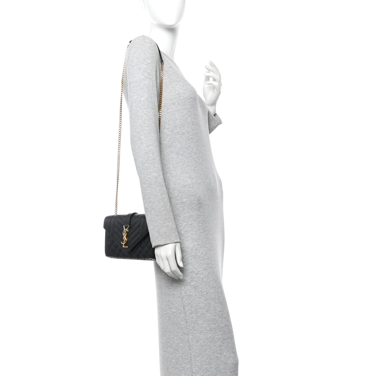 Saint Laurent Grain De Poudre Textured Mixed Matelasse Triquilt Small Monogram Satchel Black 2 of 11