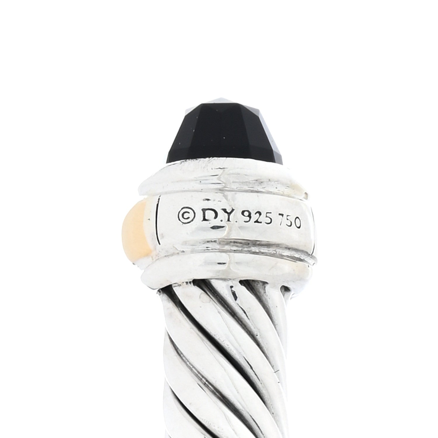 David Yurman Sterling Silver 18K Yellow Gold Black Onyx 4mm Cable Classics Bracelet 3 of 3