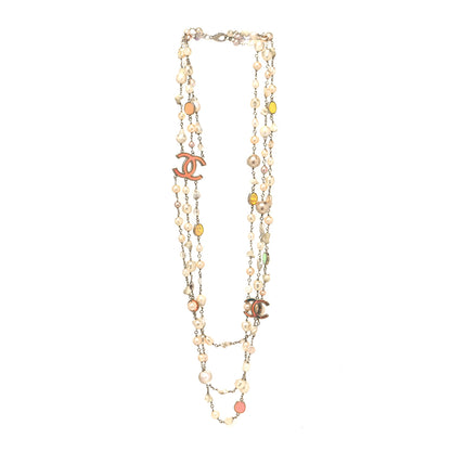 Chanel Pearl Beaded Enamel CC Long Necklace Gold Multicolor 3 of 5