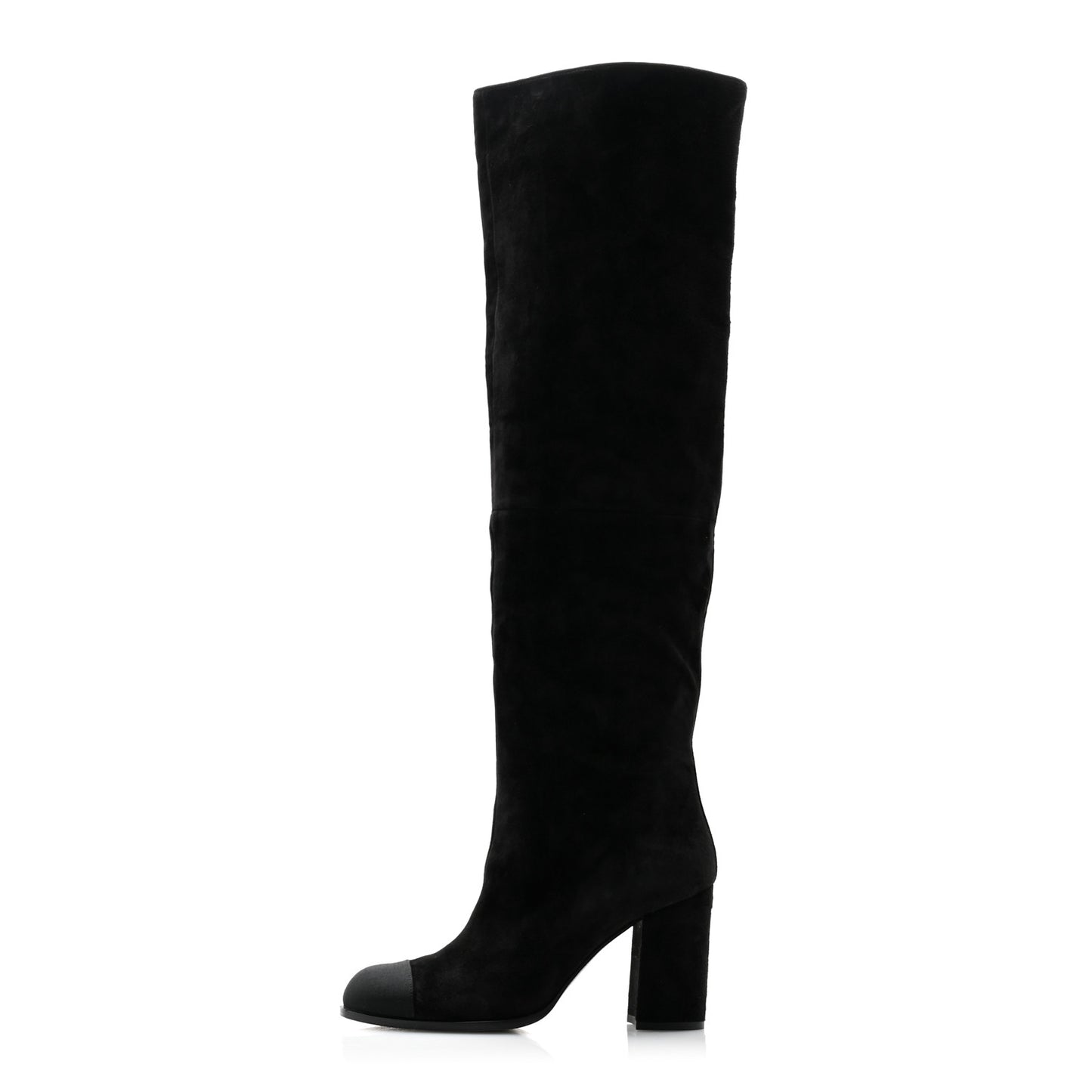 Suede Calfskin Grosgrain Cap Toe High Boots 38.5 Black