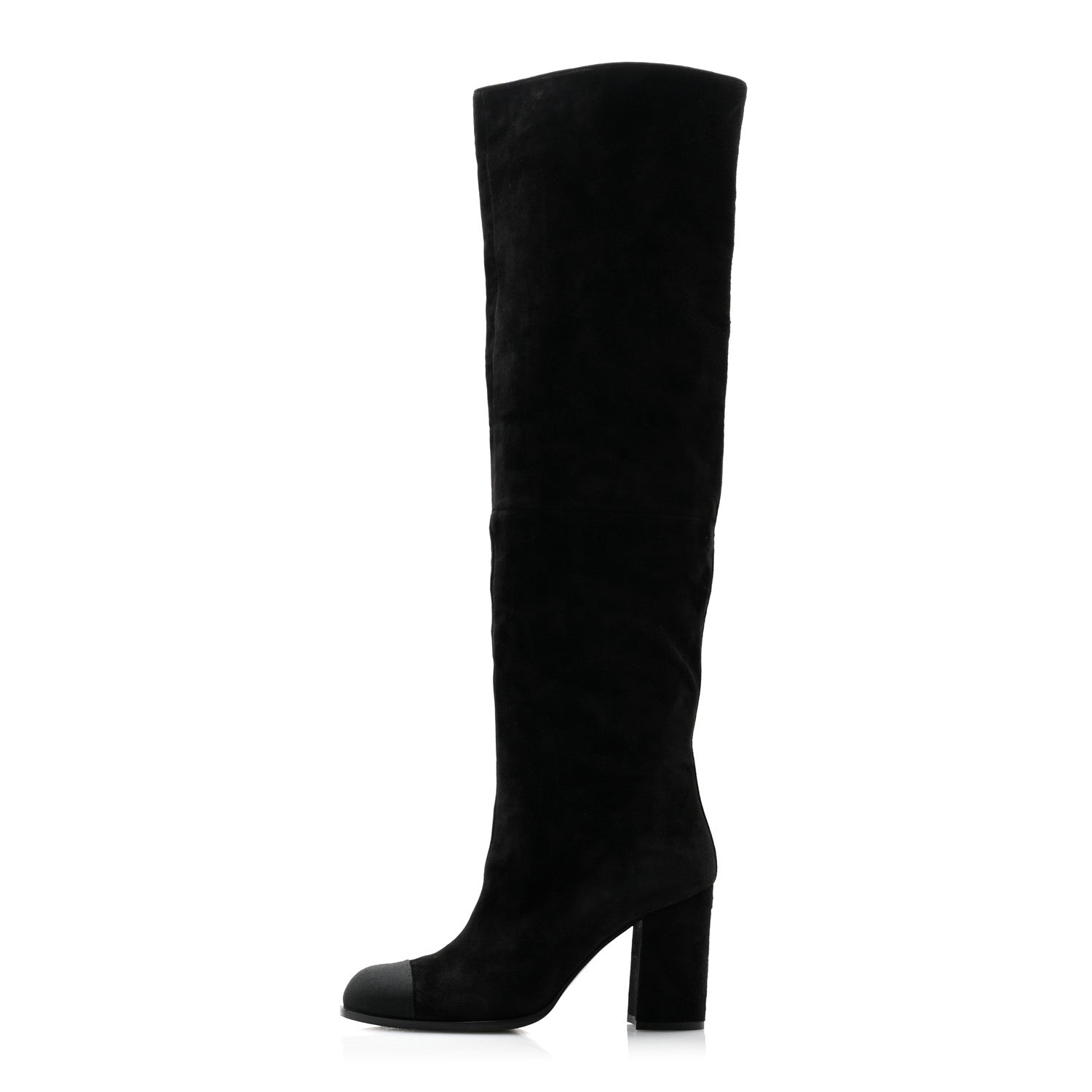 Chanel Suede Calfskin Grosgrain Cap Toe High Boots 38.5 Black 1 of 9