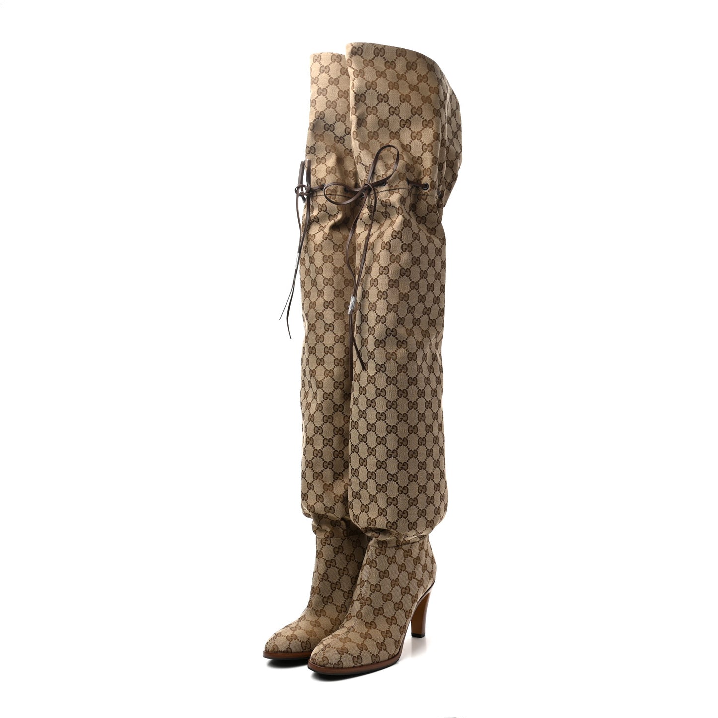 Monogram Over the Knee Boots 39.5 Beige Ebony