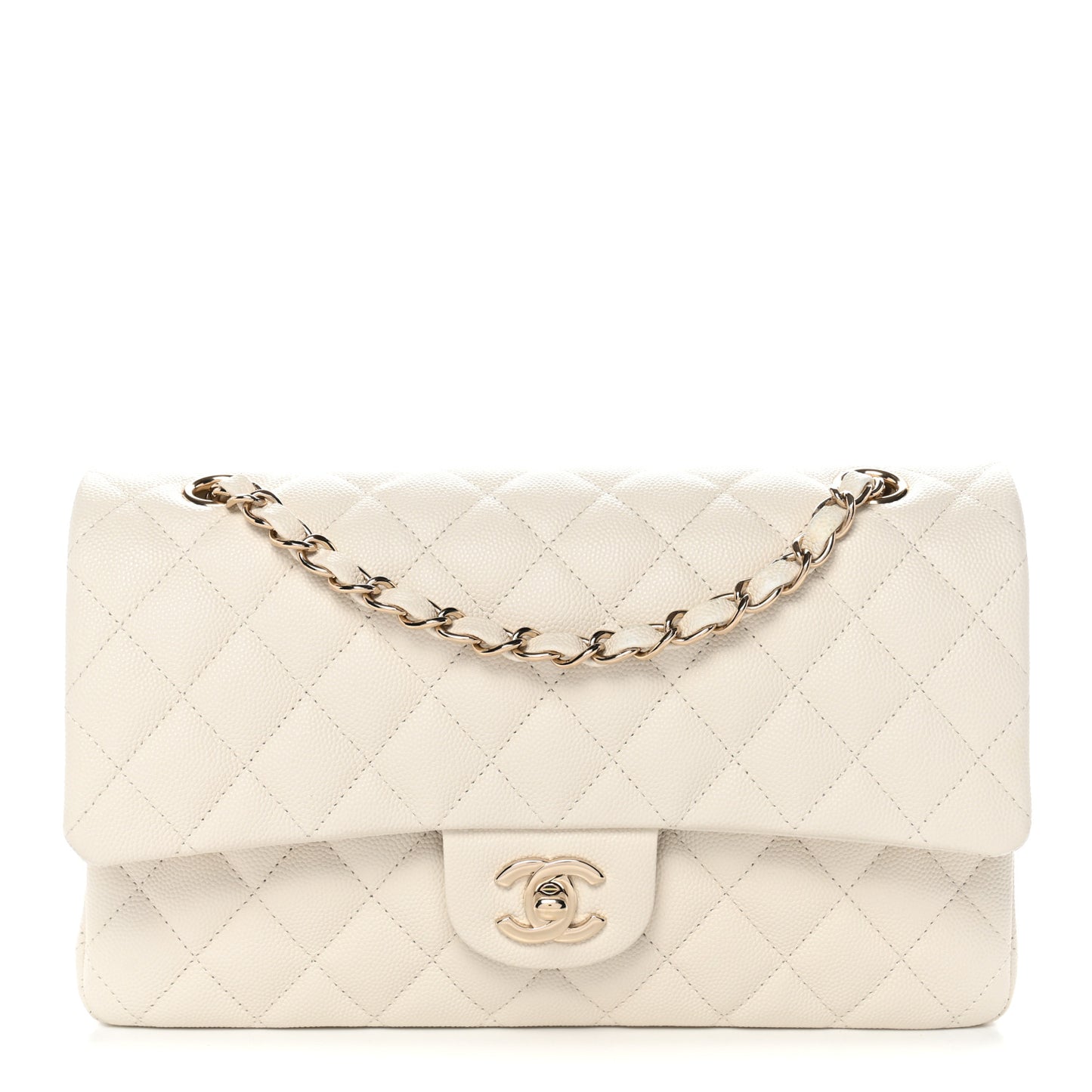 Caviar Quilted Medium Double Flap White