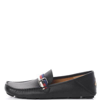 Gucci Calfskin Mens Web Sylvie Web Buckle Driver Loafers 9 Black 1 of 7