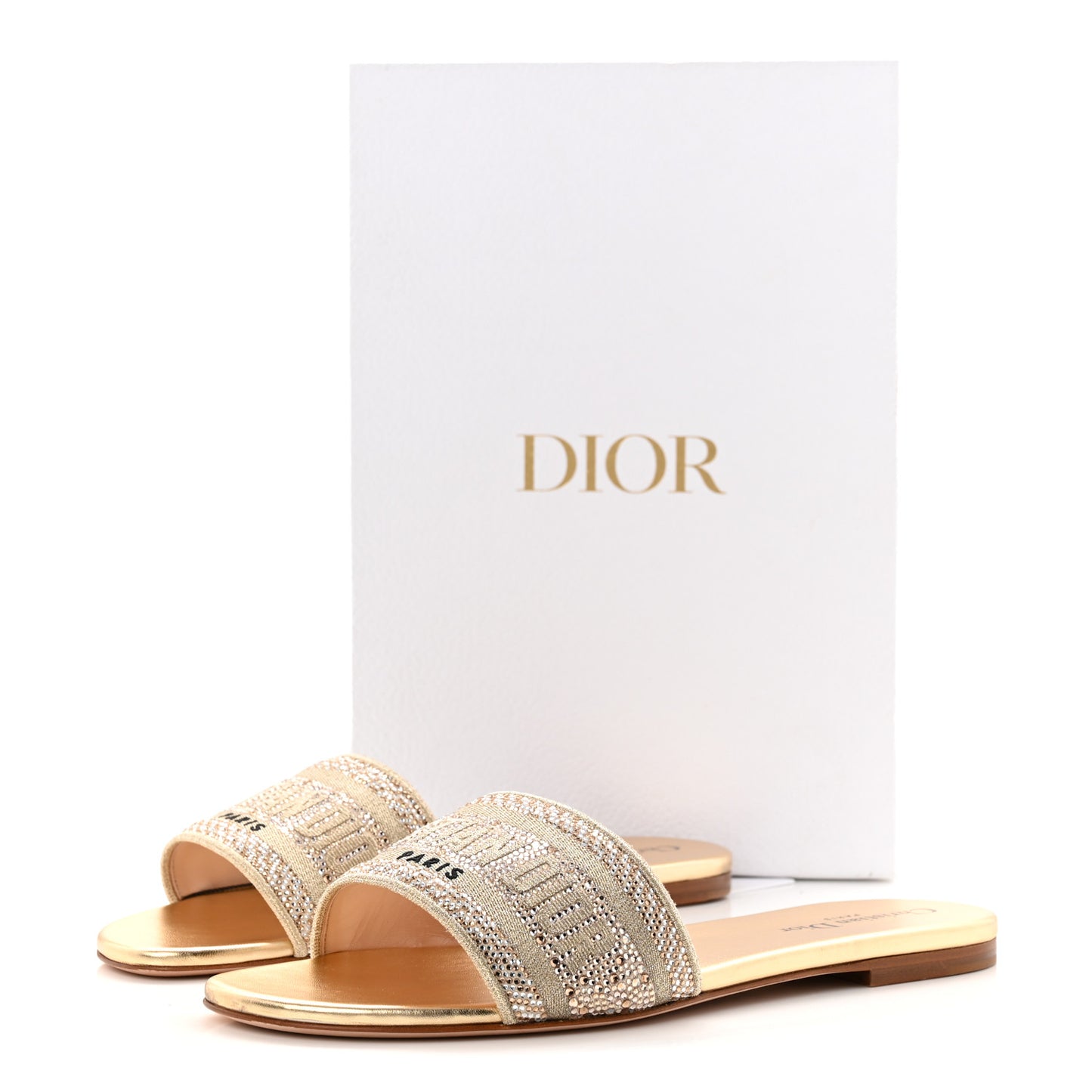 Cotton Strass Embroidered Dway Slide Sandals  40 Gold