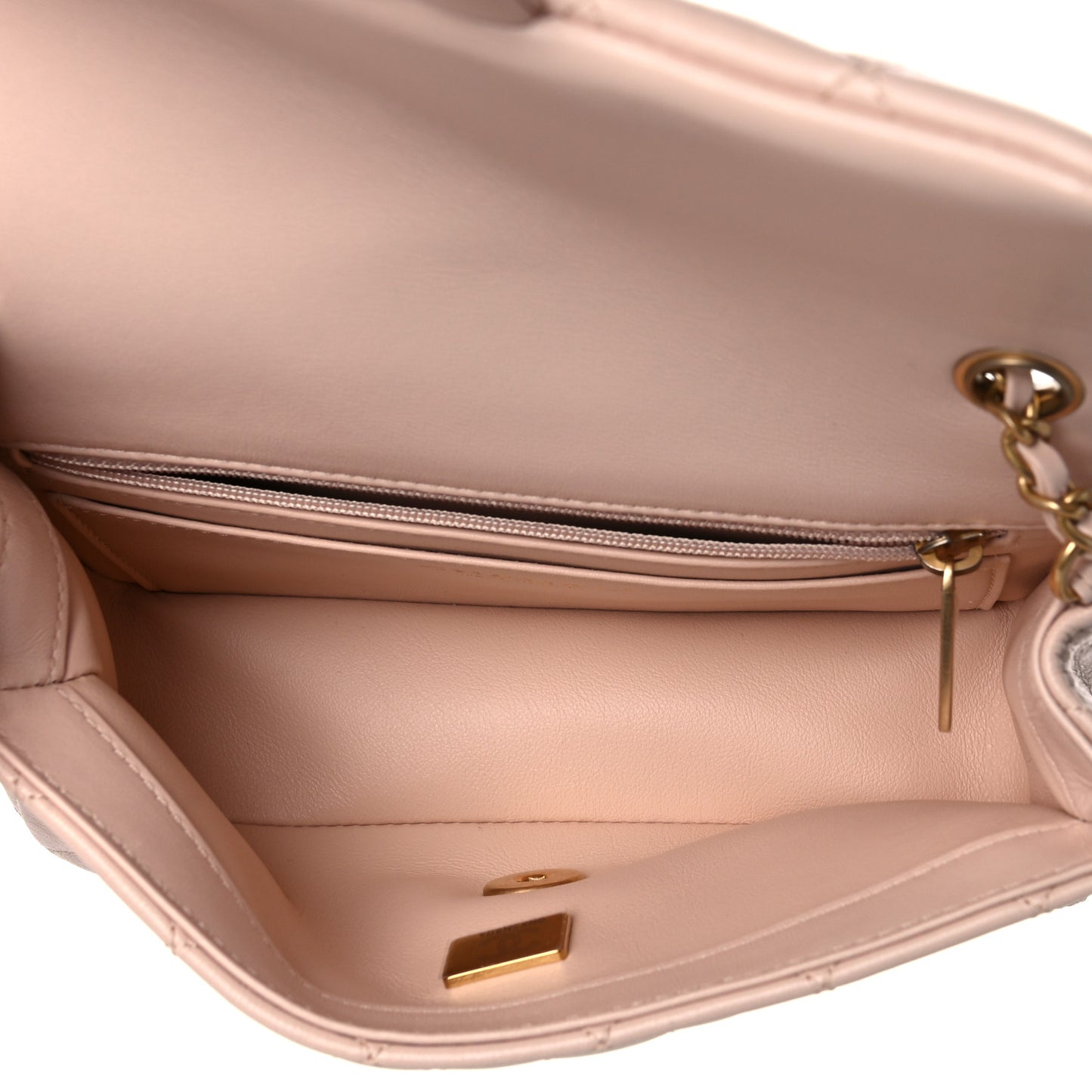 Lambskin Quilted Mini Rectangular Pearl Crush Flap Light Beige