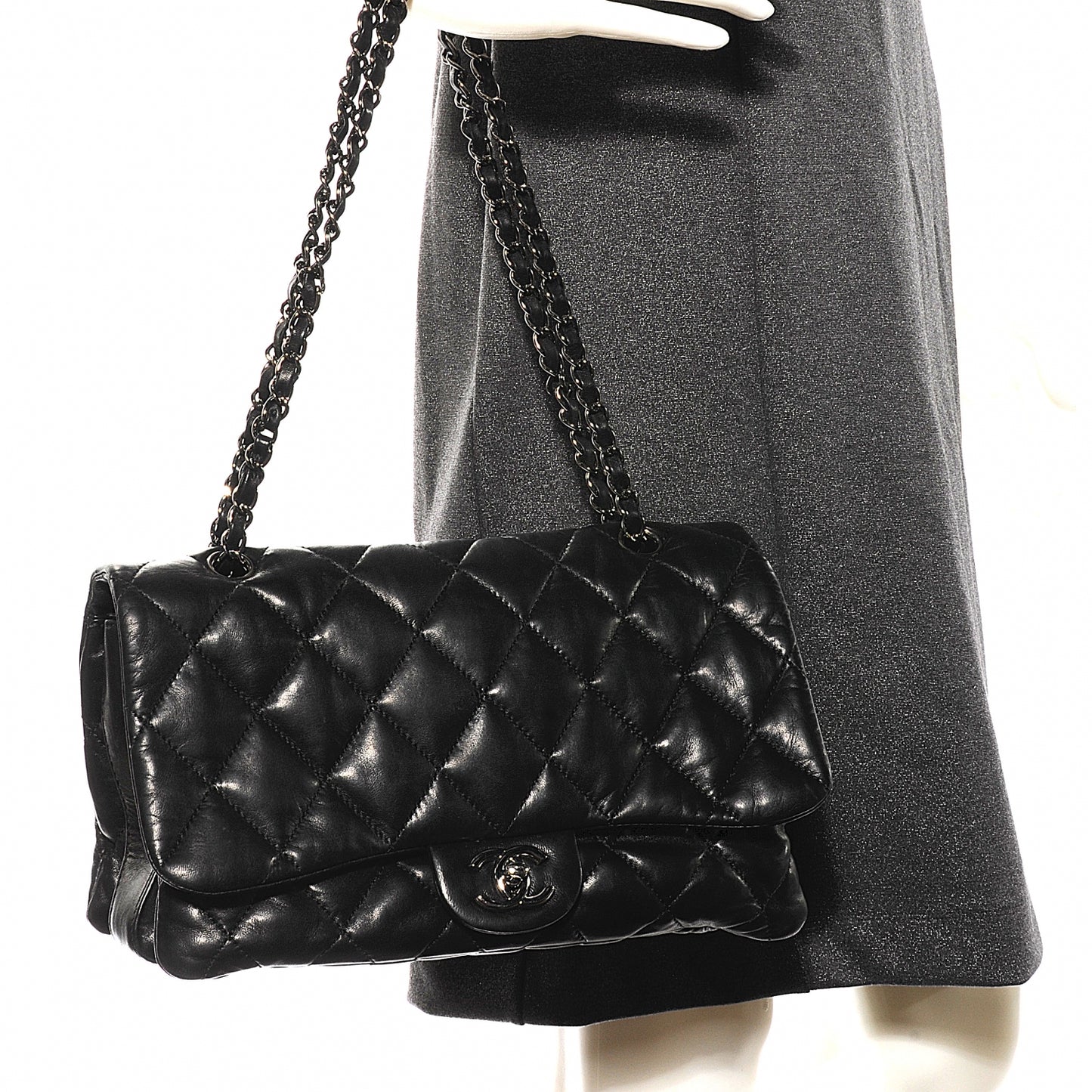 Lambskin Quilted 3 Large Flap Black