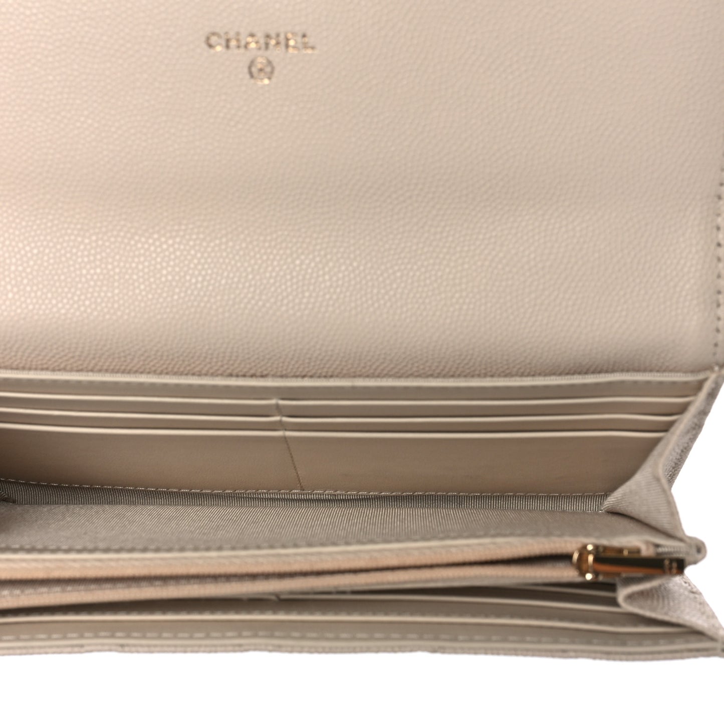 Caviar Quilted Large Gusset Flap Wallet Beige