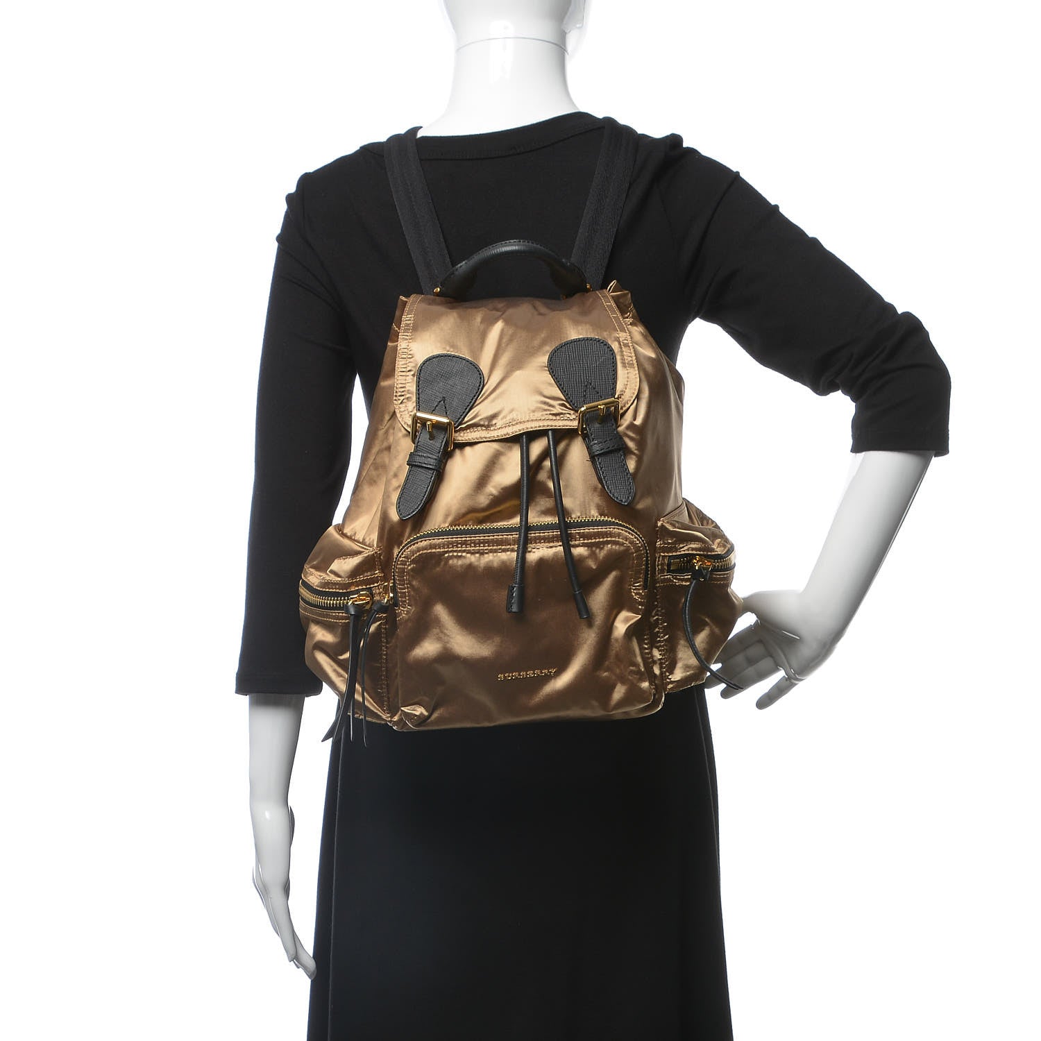 Burberry Metallic Satin Nylon Medium Rucksack Backpack Gold 2 of 20